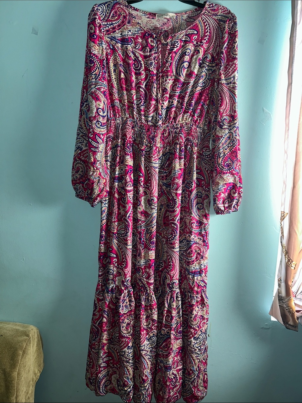 Women’s Pink Paisley Long Sleeve Maxi Dress